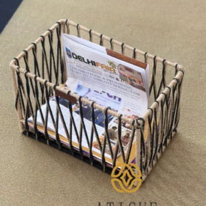 Handwoven Jute Rope Metal Frame Basket Durable Multipurpose Storage Basket (13X8X8 Inch)