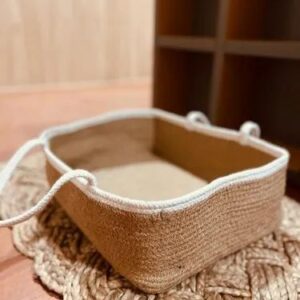 Print Shopping Jute Storage Basket Organizer Box Handwoven Eco-Friendly Foldable Bins 16x12x6 inch