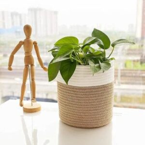 Jute & Cotton Rope Plant Basket Woven Storage Basket Decorative Flower Pot